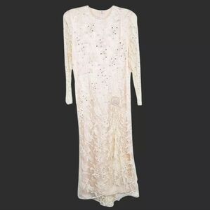 Vintage Wedding Event Dress M Victorian Cream Lace Elegant Cocktail Blush Beaded